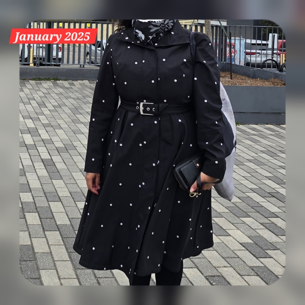 RainSisters Fit and Flare Coat with A-Line Skirt in Black | Timeless Polka Dots - Picture 6 of 6
